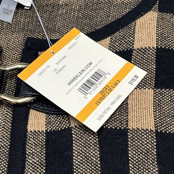 Anne Klein Cardigan Sweater Womens S Black Camel Plaid Toggle Clasp Academia - Picture 8 of 8